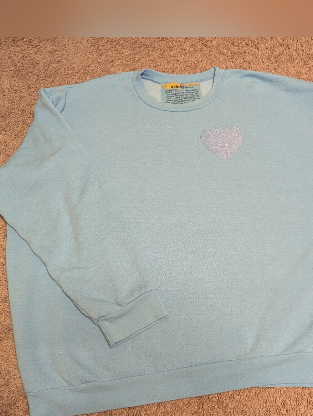Aviator Nation Glitter Heart Crewneck Sweatshirt - Baby Blue - Picture 8 of 15